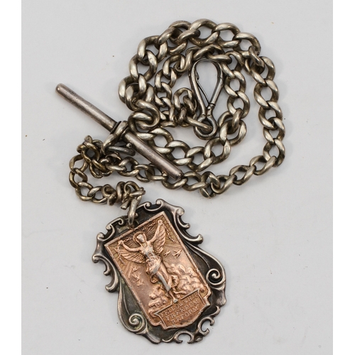 117 - A silver curb link graduated watch albert, Birmingham 1898, with Fellowship Freedom Reform fob, Birm... 