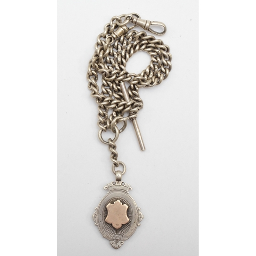 118 - An early 20th century silver t-bar curb link pocket watch chain, Birmingham 1905, with a silver and ... 