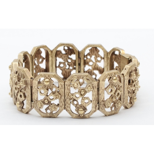 160 - A silver floral and geometric shaped paneled bracelet, by D Shackman & Sons, London 1973, 18.5cm, 47... 