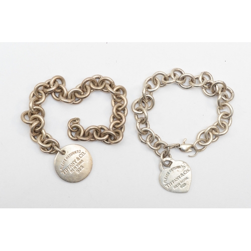 182 - Tiffany & Co, a silver identity bracelet with heart shaped tag, 17cm, together with a similar Tiffan... 