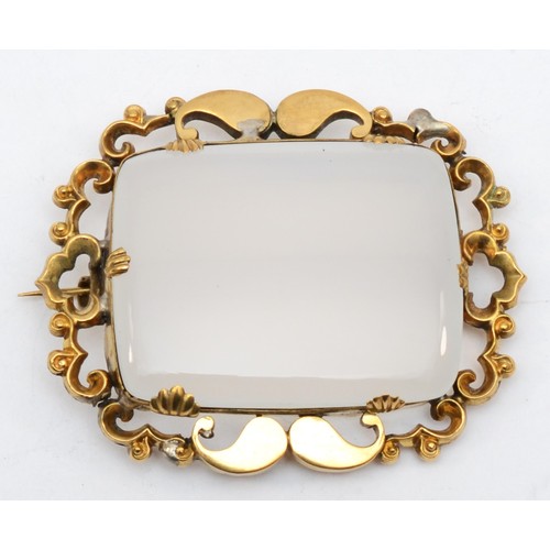 208 - A Victorian gold plated and chalcedony panel brooch, 58 x 47mm.