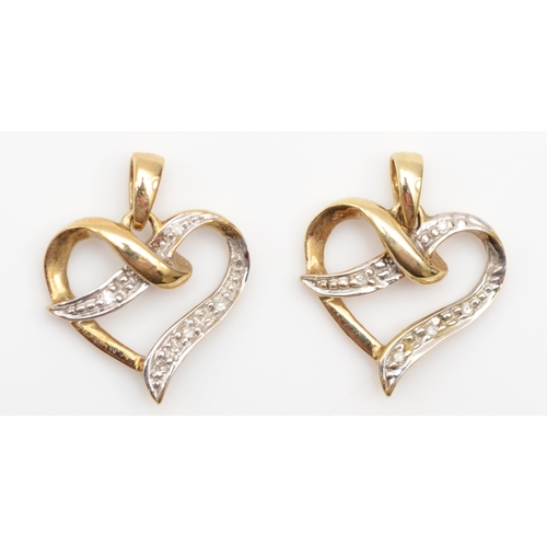 218 - Two 9ct gold diamond heart shaped pendants, 12 x13mm, 1.7gm.