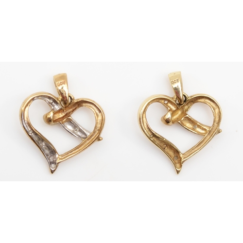 218 - Two 9ct gold diamond heart shaped pendants, 12 x13mm, 1.7gm.