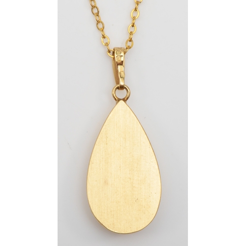 222 - A 9ct gold opal pendant on chain, 15 x 8mm, 2.2gm.