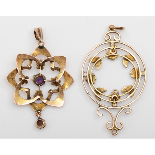 252 - An Edwardian 9ct gold amethyst and seed pearl openwork pendant, 36 x 25mm, together with an unmarked... 