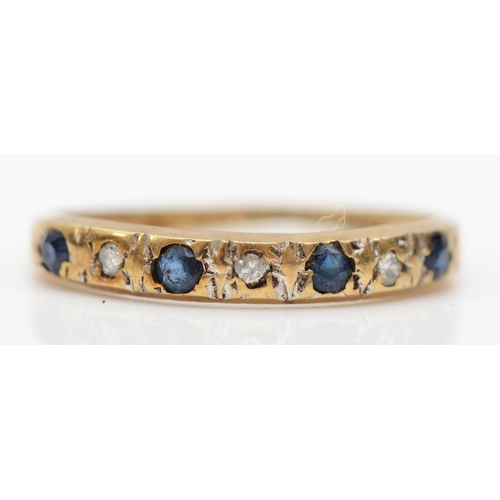 302 - A 9ct gold sapphire and diamond dress ring, J-K, 1gm.