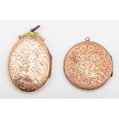 315 - A 9ct gold front and backed oval locket with chased decoration, 40 x 27mm, together with a similar r... 