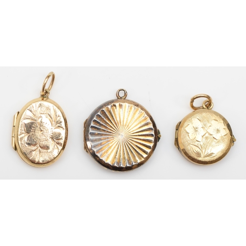 316 - Three 9ct gold front and backed lockets, 7.1gm.