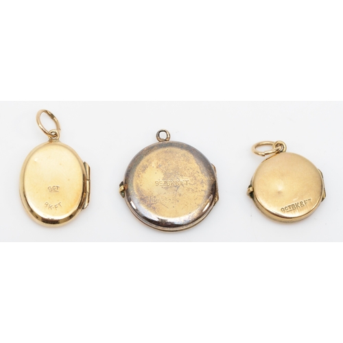 316 - Three 9ct gold front and backed lockets, 7.1gm.