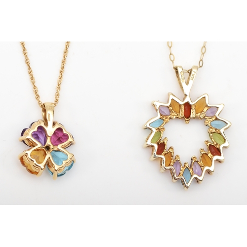 326 - A 9ct gold multi gemset pendant on chain, 27 x 18mm, together with a similar smaller 9ct gold exampl... 