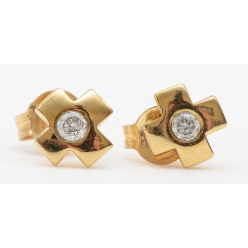 333 - A pair of 9k gold diamond cross stud earrings, 5mm, 0.9gm.