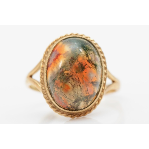 341 - A 9ct gold moss agate dress ring, 16 x 11mm, Q, 4.8gm.