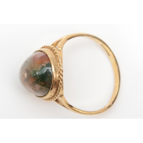 341 - A 9ct gold moss agate dress ring, 16 x 11mm, Q, 4.8gm.