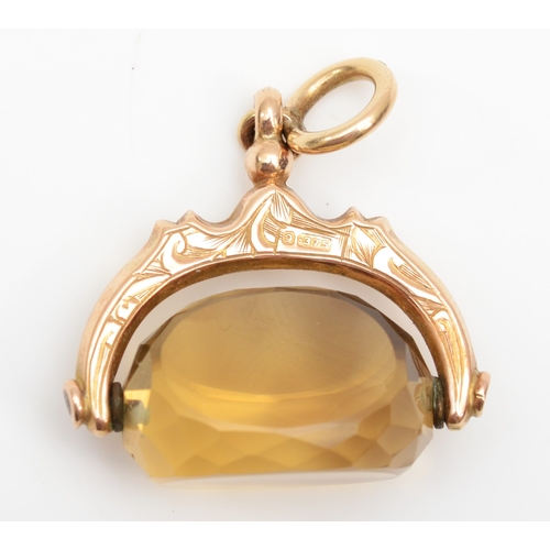 344 - A George V 9ct gold citrine watch fob, by Thomas James Skelton, Chester 1924, 31 x 25mm, 5.2gm.