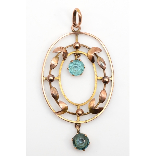 359 - An Edwardian 9ct rose gold paste stone openwork pendant, 40 x 20mm, 1.8gm.