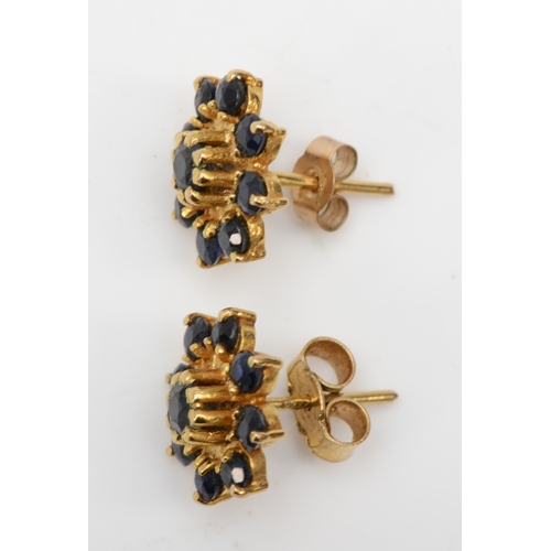 371 - A pair of 9ct gold sapphire floral cluster earrings, 11mm, 2gm.