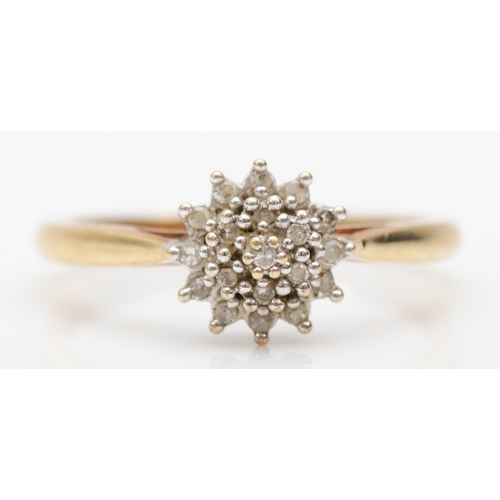 382 - A 9ct gold eight cut diamond cluster ring, P, 1.8gm.