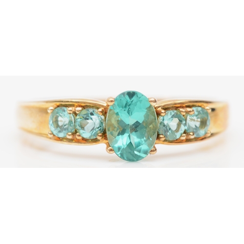 399 - A 9ct gold apatite dress ring, S, 2.8gm.