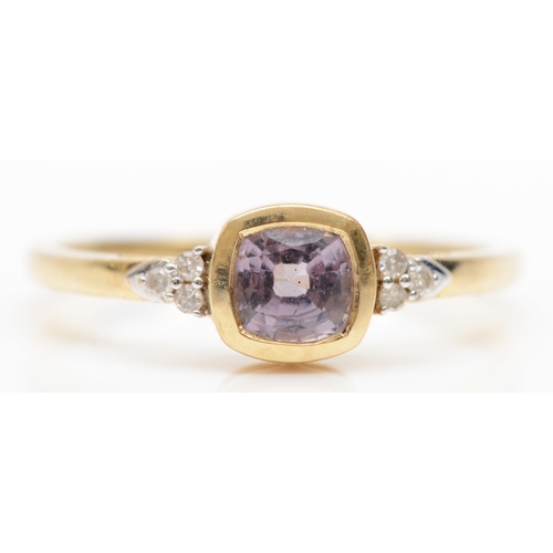 409 - A 9ct gold spinel and eight cut diamond dress ring, O, 2.1gm.