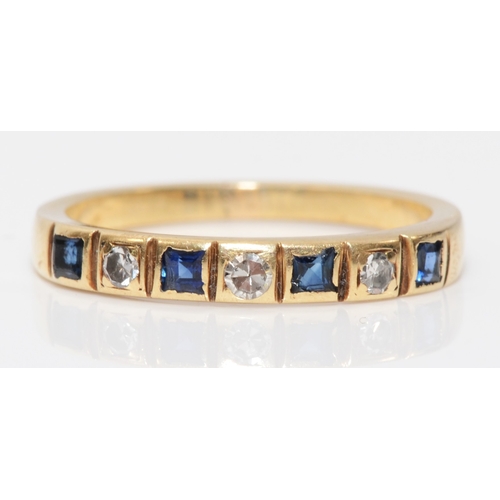 436 - An unmarked gold sapphire and diamond dress ring, L, 1.8gm.