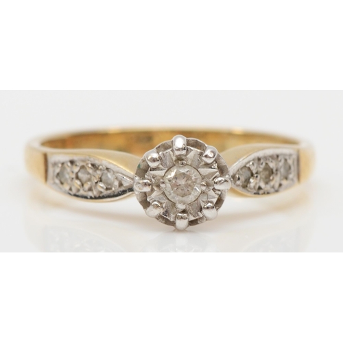 478 - A 9ct gold illusion set brilliant cut diamond solitaire ring, K-L, 1.8gm.