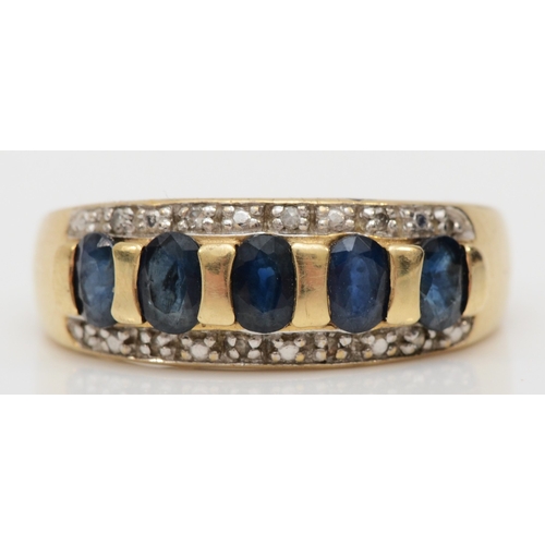 483 - A 9ct gold sapphire and diamond dress ring, O, 6.2gm.