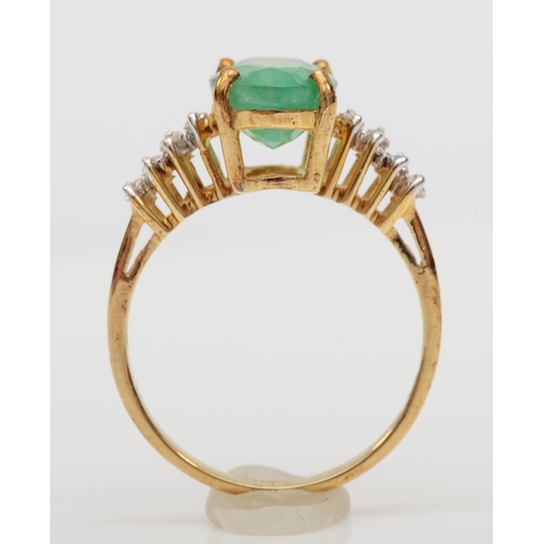 485 - A 9ct gold emerald and diamond dress ring, M, 2gm.