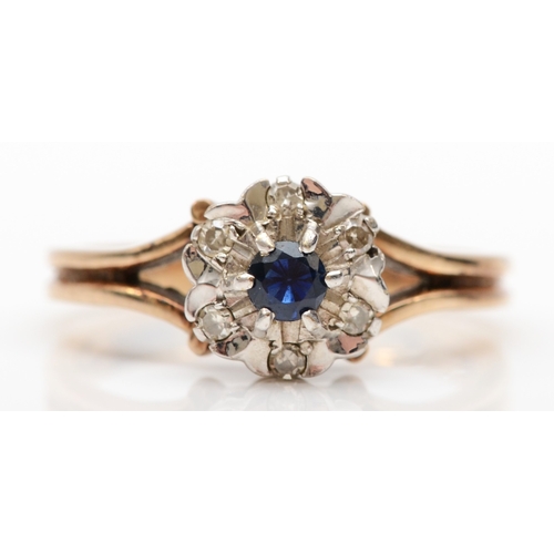 496 - A 9ct gold sapphire and diamond dress ring, M-N, 3.1gm.