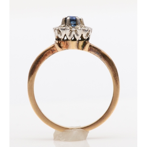 496 - A 9ct gold sapphire and diamond dress ring, M-N, 3.1gm.