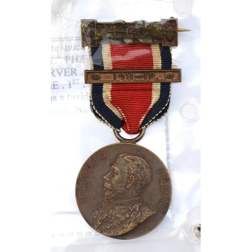 67 - A London County Council Kings Medal with 1911-12 clasp, awarded to M. Brennan, a 1925 British Empire... 