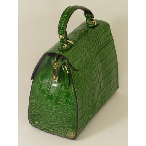 303 - Amilu, green leather croc effect, tote handbag, new. With shoulder strap, internal zipped and pouch ... 