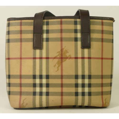 306 - Burberry handbag, classic check branding with short leather handles. one internal zip pocket with st... 