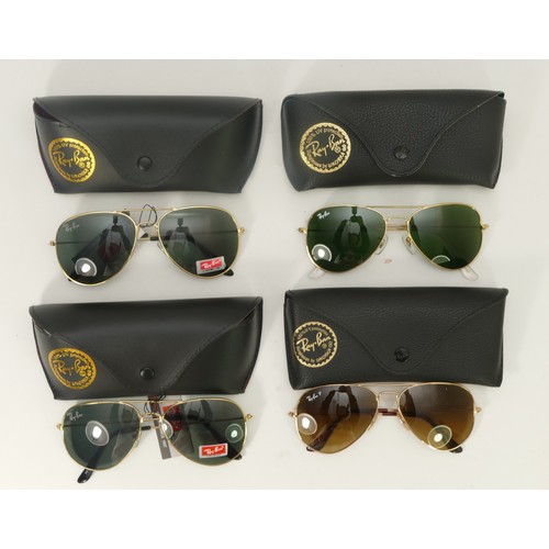 309 - Ray-Ban, Aviator, RB 3025, case, paperwork, box, and three further pairs, unused, with stickers, pro... 