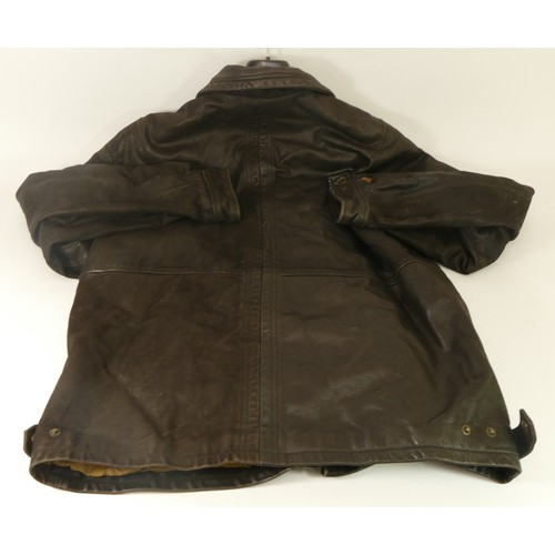 219 - George Leather, brown jacket, quilted lining, zip front, size large.