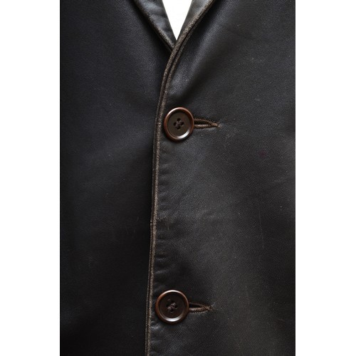 244 - Marks & Spencer Sp brown leather jacket, 3 button, two flap front pockets, pre-worn. Size XXL.