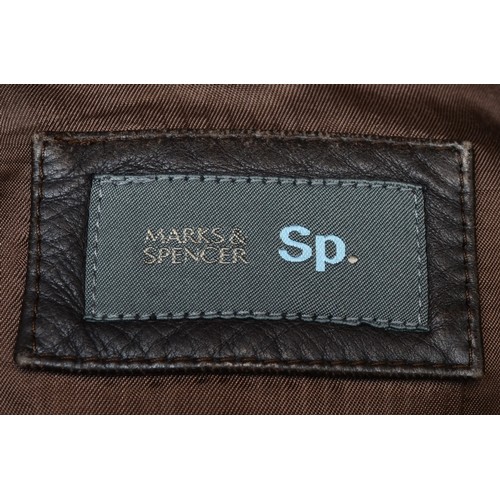 244 - Marks & Spencer Sp brown leather jacket, 3 button, two flap front pockets, pre-worn. Size XXL.