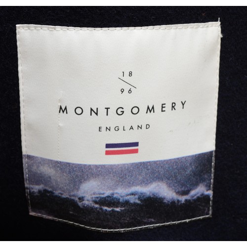 249 - Montgomery, men's lined reefer coat, navy with anchor embossed buttons. 75% wool, 25% polyester. siz... 