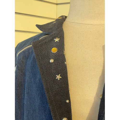 298 - Ladies retro/vintage 1980's Norbert Nel Jeans, Paris, full length coat with suede, studs, gems and b... 