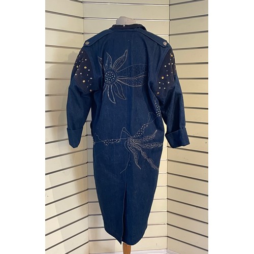 298 - Ladies retro/vintage 1980's Norbert Nel Jeans, Paris, full length coat with suede, studs, gems and b... 