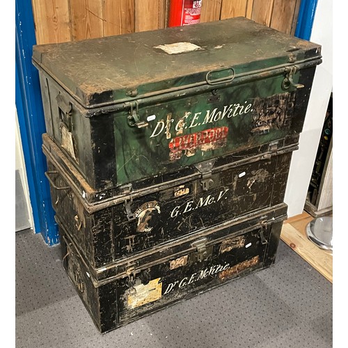 106 - Three late 19th century painted metal storage containers, 78x40cm.