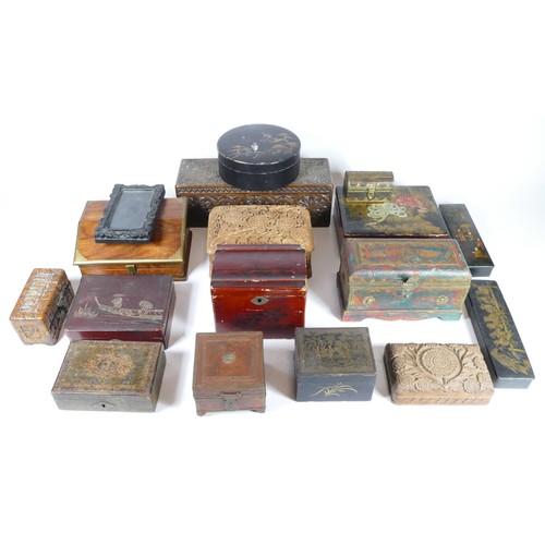 121 - A collection of mid 20th century and later boxes of various sizes, to include chinoiserie black lacq... 