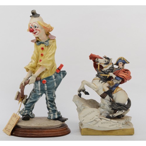 167 - Two 20th century painted Capodimonte figures, Tender Clown, a clown with oversized rubber hammer, ra... 