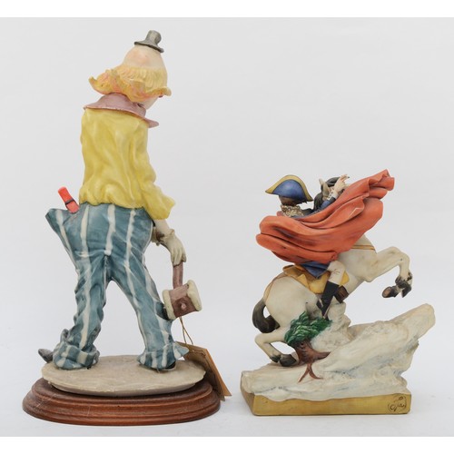 167 - Two 20th century painted Capodimonte figures, Tender Clown, a clown with oversized rubber hammer, ra... 