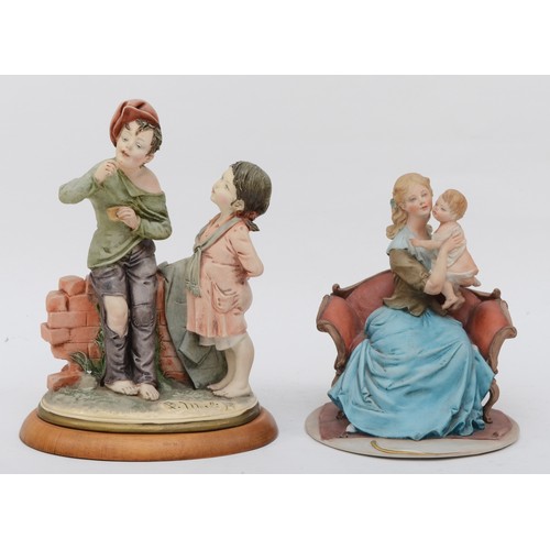 171 - Two 20th century Capodimonte painted porcelain figures, mother and child sitting on a sofa, 17cm hig... 