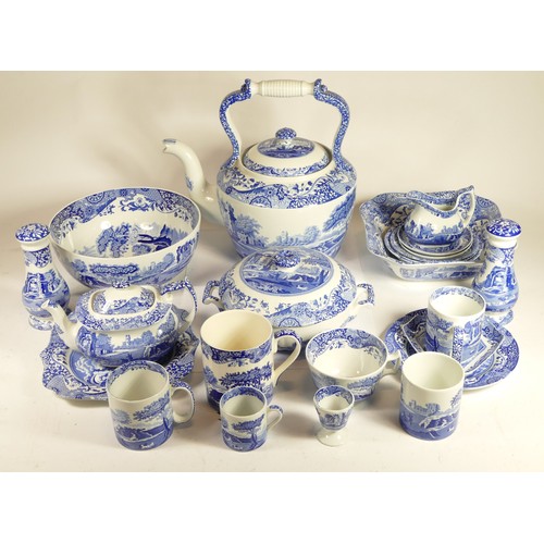 179 - Two boxes of 20th century Spode Italian blue and white dinnerware, to include kettle, bowls, lidded ... 