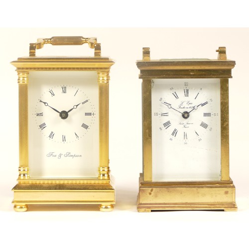 209 - A 20th century Fox & Simpson brass cased carriage clock, 16cm high together with a 20th century Fren... 
