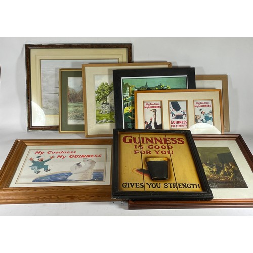 302 - A collection of various framed prints, to include advertising Guinness, motor racing, railway relate... 