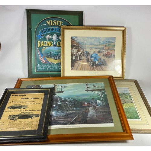 302 - A collection of various framed prints, to include advertising Guinness, motor racing, railway relate... 