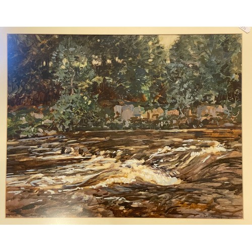 303 - Fred Lawson (1888-1968) River Ure, watercolour on paper, signed and framed together with after David... 