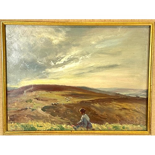 304 - J.A. Dees; oil on board titled 'Glaisdale' moorland North Yorkshire, gilt framed, 56x45cm, together ... 